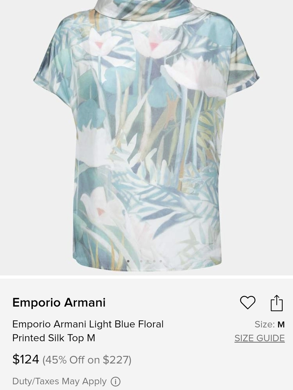Emporio Armani Light Blue Floral Printed Silk Top M